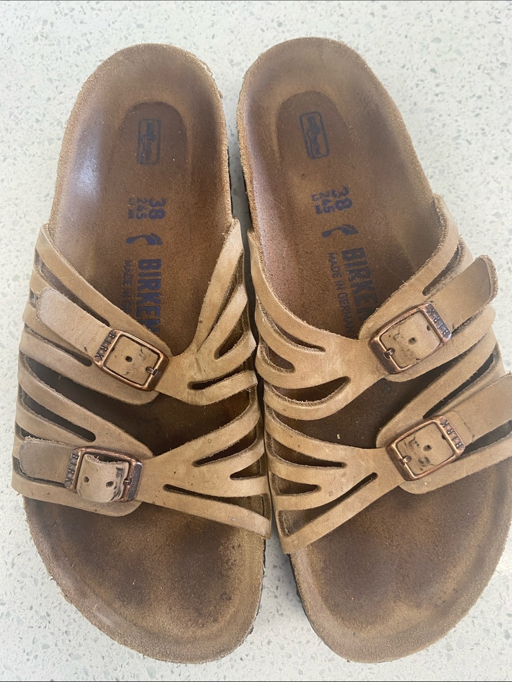 Birkenstock Tan Strappy Buckle Sandals